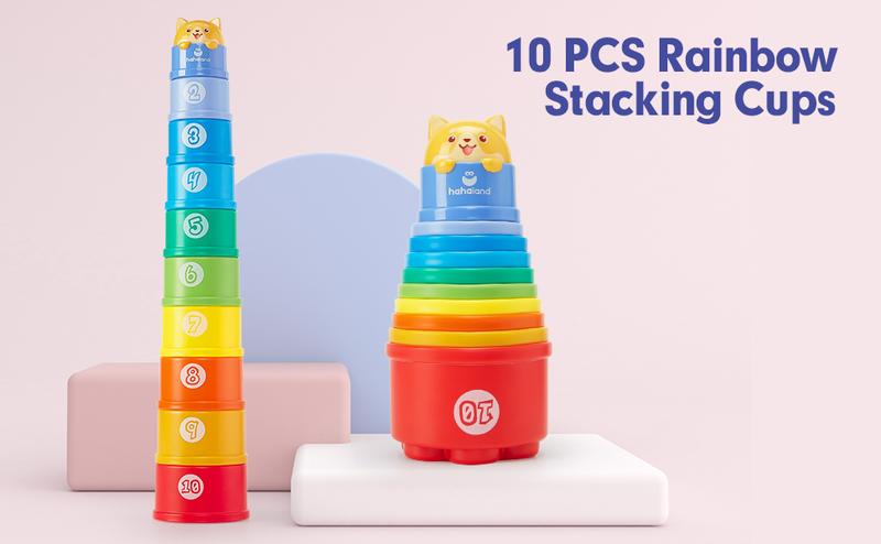 hahaland Stacking Cups Toys for Toddlers 1-3y - Toddler Toy Age 1-2 Learning Montessori Toys for 1 Year Old Boy Birthday Gift Baby Stacker Cups 12-18 Months