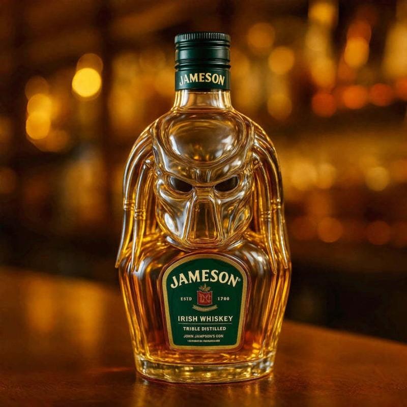 Predator Helmet Shaped Whiskey Decanter, Handmade Glass Liquor Bottle, Sci-Fi Themed, Collectible, Bar, Home, Gift