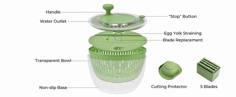 Salad Spinner +Chopper Combo –Includes Colander & Pasta Strainer– 5-in-1 Kitchen Must-Have (Springtok Green) Vegetable Cutting Slicer Utensils Fruit Spinach Drainer handheld cheese grater