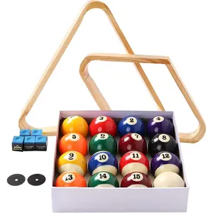 Billiard Balls Set Pool Table Accessories - Includes Wooden Triangle Ball Rack, 9-Ball Diamond Rack, 5 Cue Chalks and 2 Table Spot Stickers