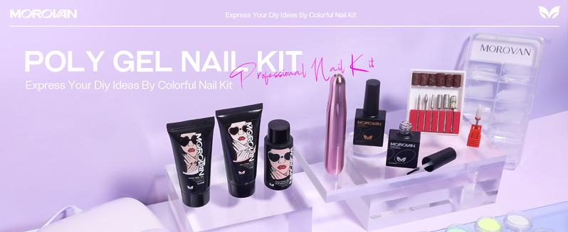MOROVAN Poly Gel Nail Kit Set: With Nail Lamp and Drill 20 Glitter Colors Best Gift For Her Complete Poly Gel Nail Kit For Beginners With Everything Professional Poly Extension Gel Nail Kit For Salon Quality