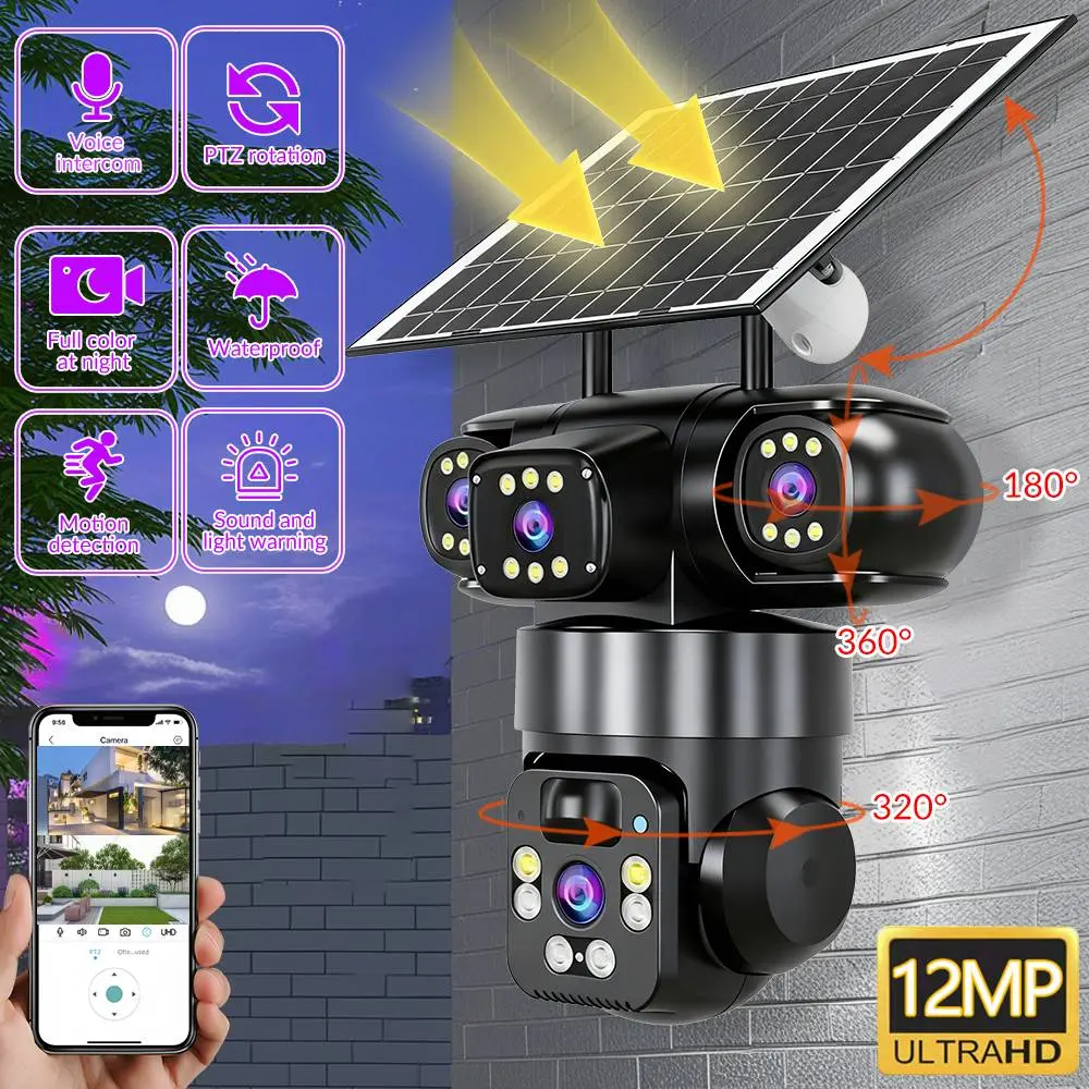 【BackToSchool】Outdoor Security Camera Wireless 3 Lens 6K 9MP 360 PTZ WiFi Camera 10X Zoom Waterproof IP66 Color Night Vision 2-Way Talk Motion Tracking,for Valentine’s Day Gift