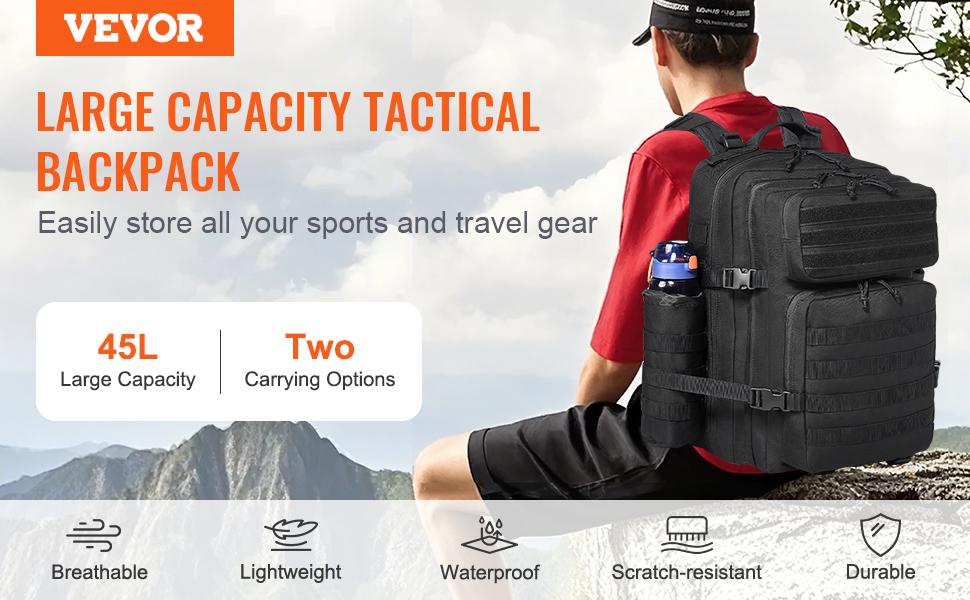 Tactical Backpack, 45L Military Tactical Backpack with Molle Design 3 Compartments, Army Assault Pack Bag for Men and Women, Range Gear Backpack for Outdoor Adventure, Hiking, Hunting, Black Tactical Backpack, 45L Military Tactical Backpack with Molle Design 3 Compartments, Army Assault Pack Bag for Men and Women, Range Gear Backpack for Outdoor Adventure, Hiking, Hunting, Black