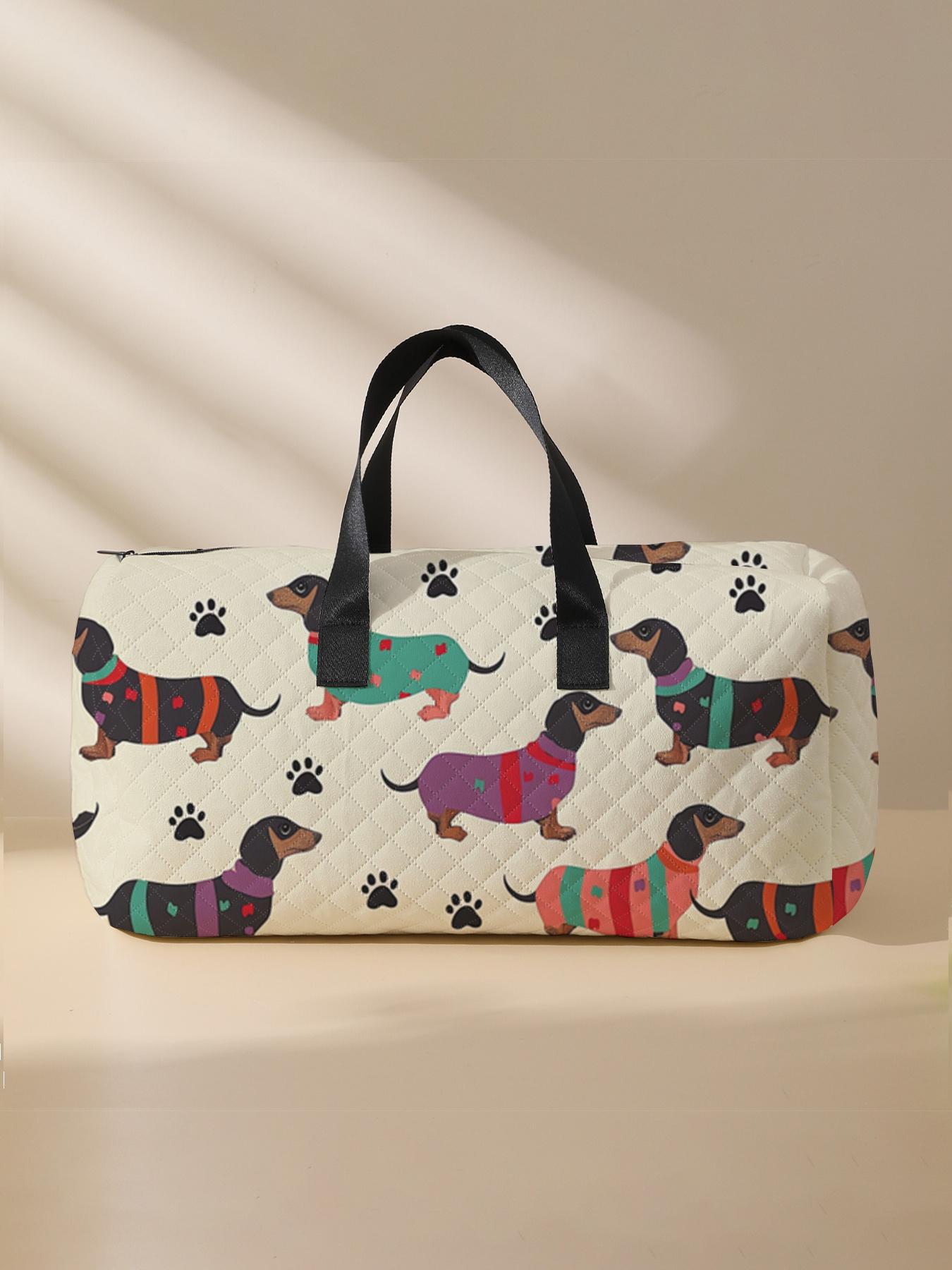 Cute  Quilted Dog Pattern Duffle Bag, Large Capacity Travel Bag, Portable Overnight Bag with Shoe Storage, Fashionable Travel Bag for Women & Men, Travel Duffel Bag