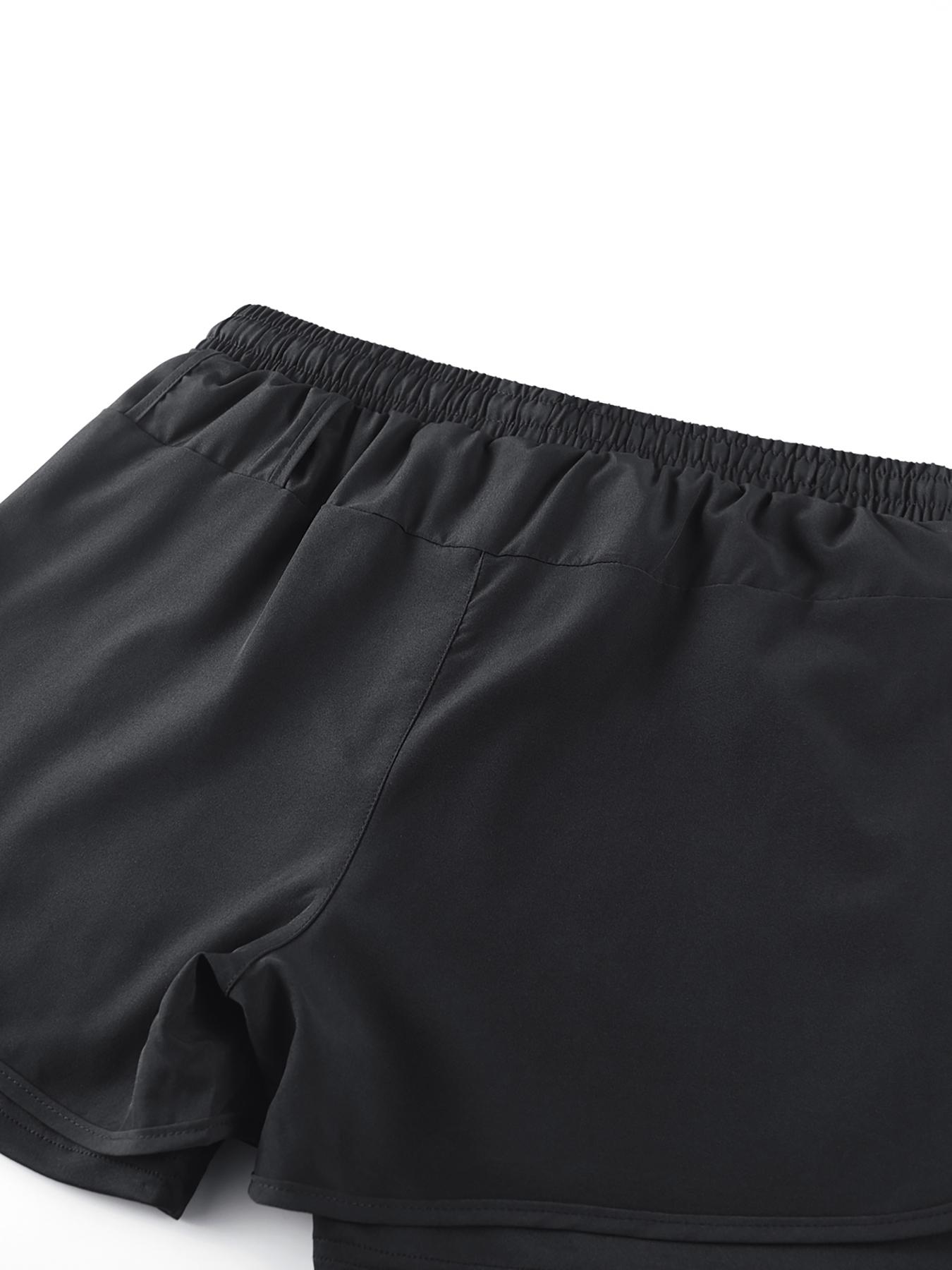 Men Women Regular Fit 2-In-1 Drawstring Waist Sport Shorts, Summer Pocket Print Casual Half Yoga Exercise Shorts, Fashionable Daily Wear