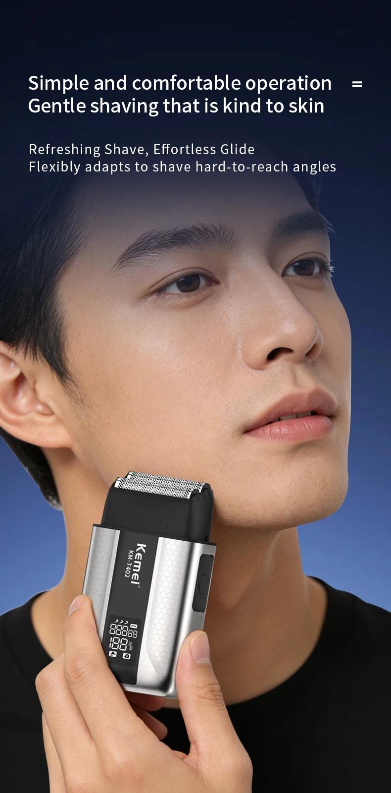 Kemei T402 UV-Disinfecting Metal Double-Foil Shavers for Men Facial Professional Barber Reciprocating Razor Bald Head Shaving Machine Durable