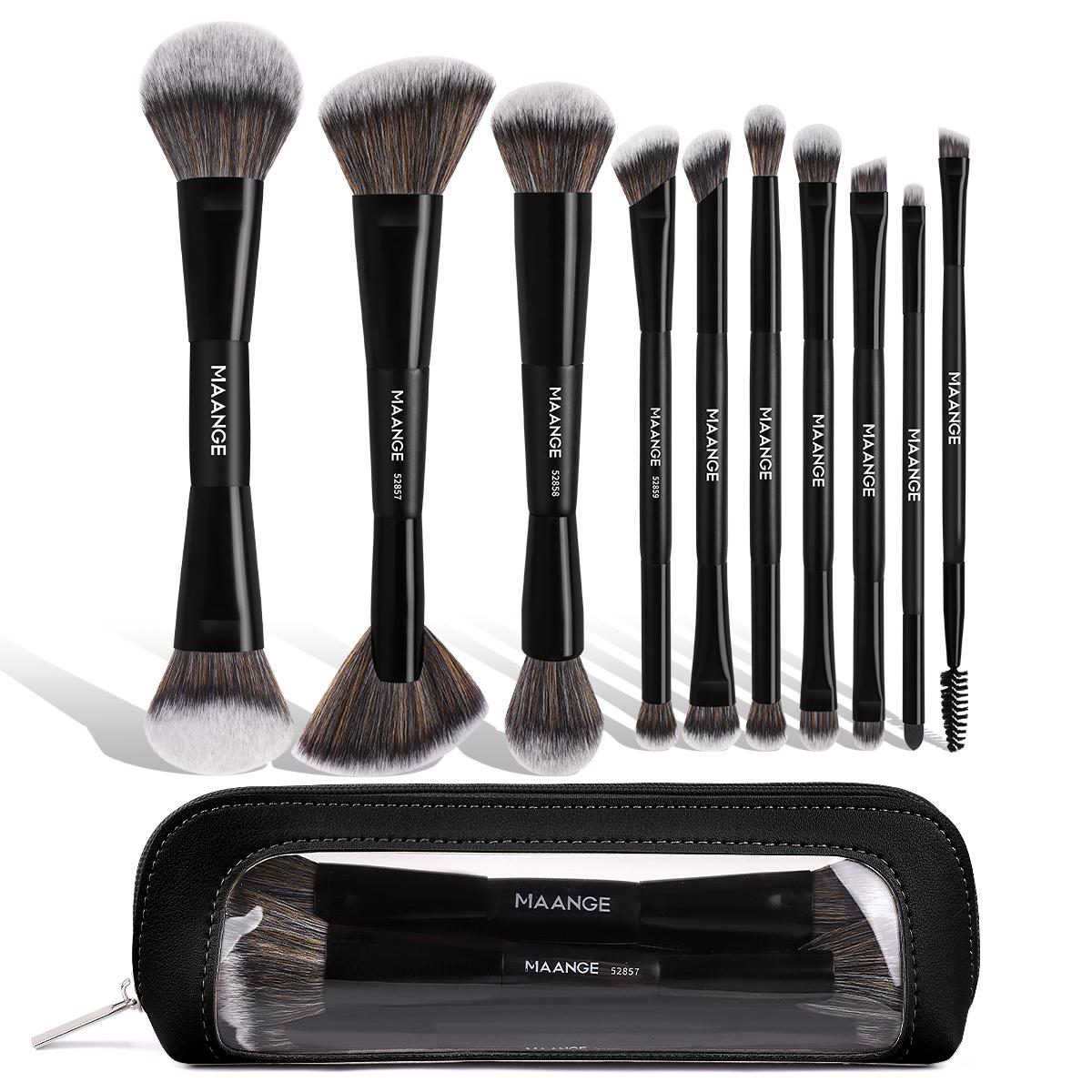 MAANGE 10pcs Makeup Brush Set with Cosmetic Bag, Foundation Brush Powder Brush Blush Brush Contour Brush Concealer Brush Eyeshadow Brush Eyebrow Brush Nose Shadow Brush Blending Brush Detail Brush Lip Brush, Makeup Accessories Gifts, Makeup Brushes Set