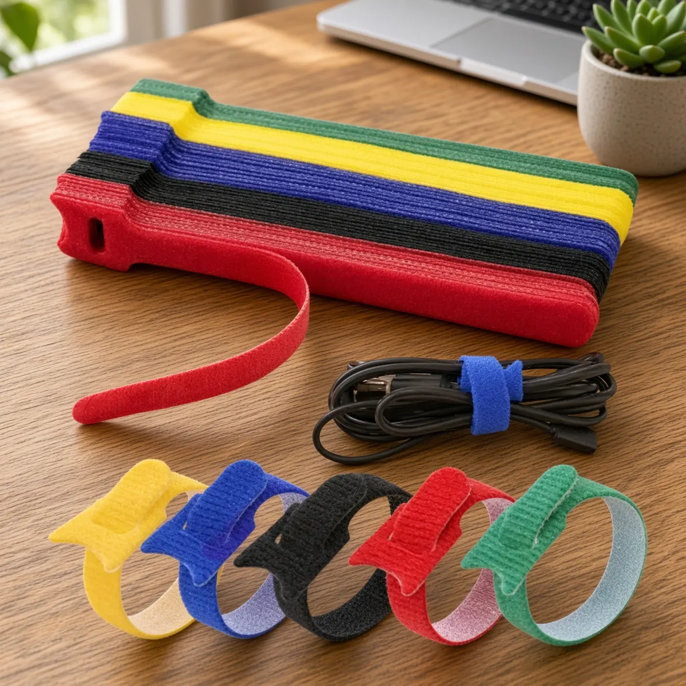 Reusable Cable Ties, Hook and Loop Cable Straps, Adjustable Wire Organizer, Self Gripping Cord Bundling Wraps for Charging Cables, Headphones, Home & Office Cable Management