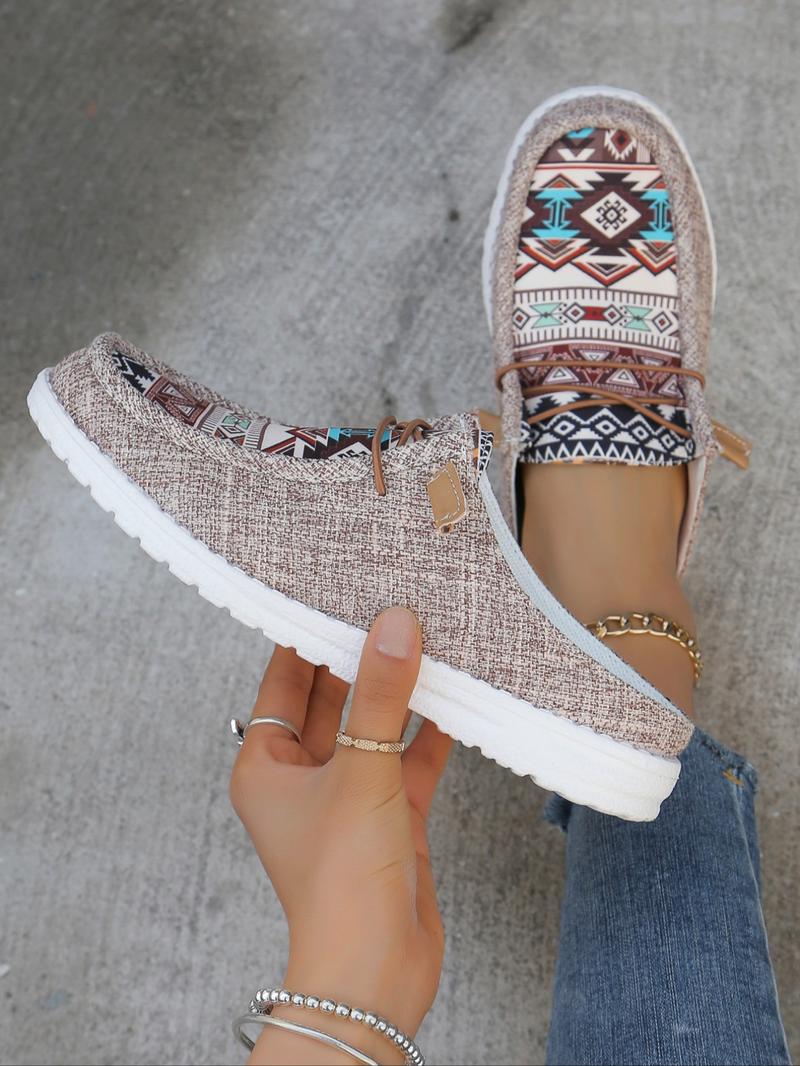 Women's Ethnic Pattern Slip on Low Top Sneakers Trainer, Casual Comfortable Lightweight Slip on Shoes, All-match Commuter Shoes for Work & Daily Wear