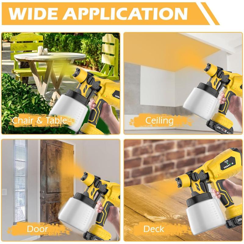 Cordless Paint Spray Gun Paint Sprayer Tool 800W High Power with 1000ml Container. Includes Battery and Charger,4 Nozzles, 3 Patterns for House Painting, Furniture, Cabinets, Compatible with Stains, Sealers and Latex Paints,Easy Cleaning Cordless Paint Spray Gun Paint Sprayer Tool 800W High Power with 1000ml Container. Includes Battery and Charger,4 Nozzles, 3 Patterns for House Painting, Furniture, Cabinets, Compatible with Stains, Sealers and Latex Paints,Easy Cleaning