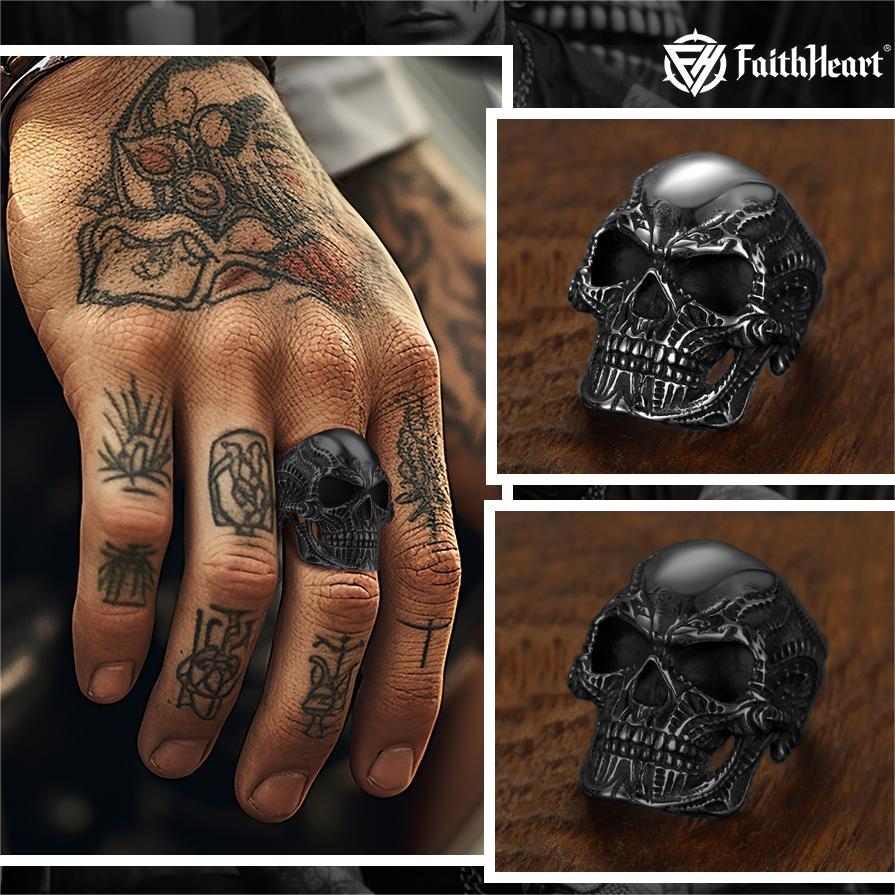 FaithHeart Masculine Skull Ring Stainless Steel Skull Skeleton Band Biker Ring for Men Springtok
