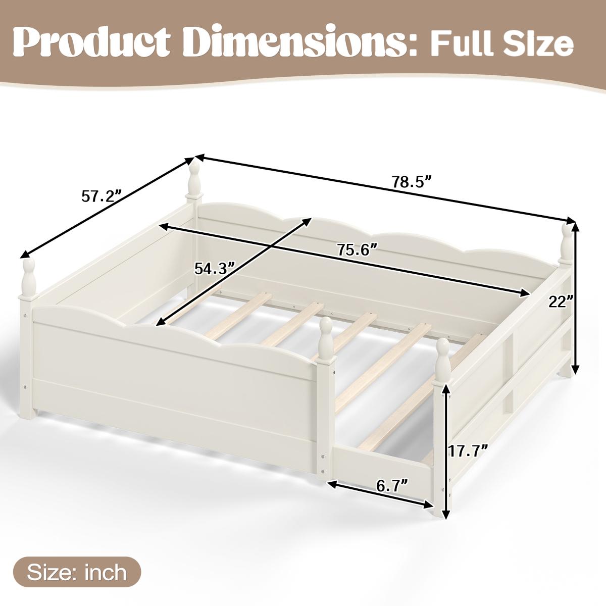 [Bellemave] Twin/Full/Queen Montessori Floor Bed with Full-Length Guardrails, Wooden Bed Frame with Beside Book Shelf, No Box Spring Needed, Easy Assembly