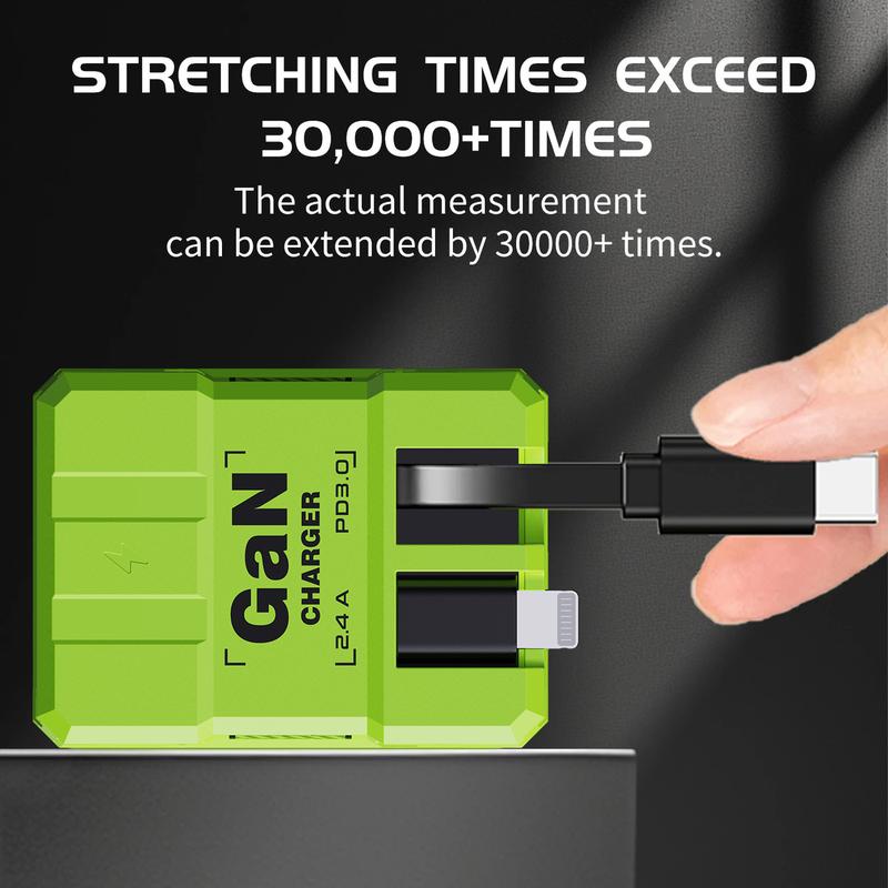 [Buy 1 get 1 free] 2 in 1 GaN Charger 120W Fast Charging Type C Lightning Retractable Wall Foldable Plug for iPhone Samsung Galaxy iPad MacBook Travel Friendly Compact Safe Tech Gift