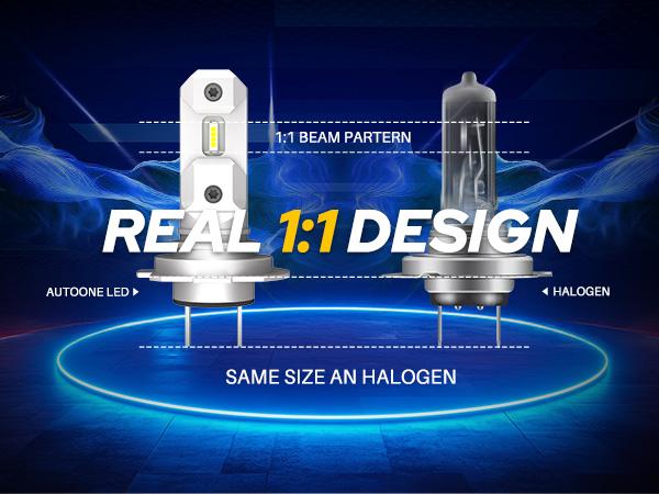 AUTOONE H7 Headlamp Bulbs, 6500K White Super Bright, Real Mini 1:1 Halogen Size, No Adapter Needed, Non-polarity Plug and Play H7LL Fanless Headlight/Fog Replacement Bulb, Pack of 2