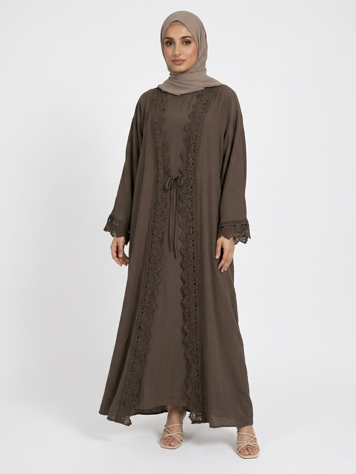 Women's Elegant Traditional Two-Piece Set, Tie Front Abaya & Pocket Tank Dress, Elegant Islamic Clothing, Muslim Clothing, Modesty Wear, Modest Muslim Outfits, Islamic Modesty Clothes, For Muslim