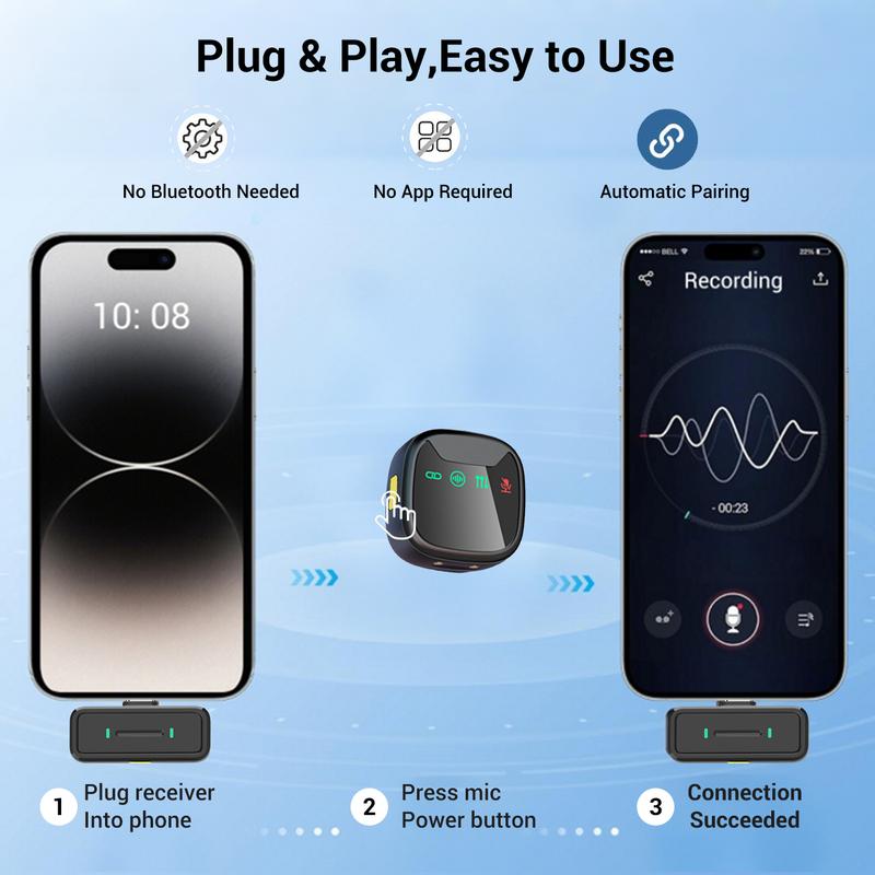 Wireless Lavalier Noise Canceling Mic with Charging Case, Noise-Cancelling, Rechargeable Battery, Magnetic Clip, Ideal for Video Recording & Podcasting