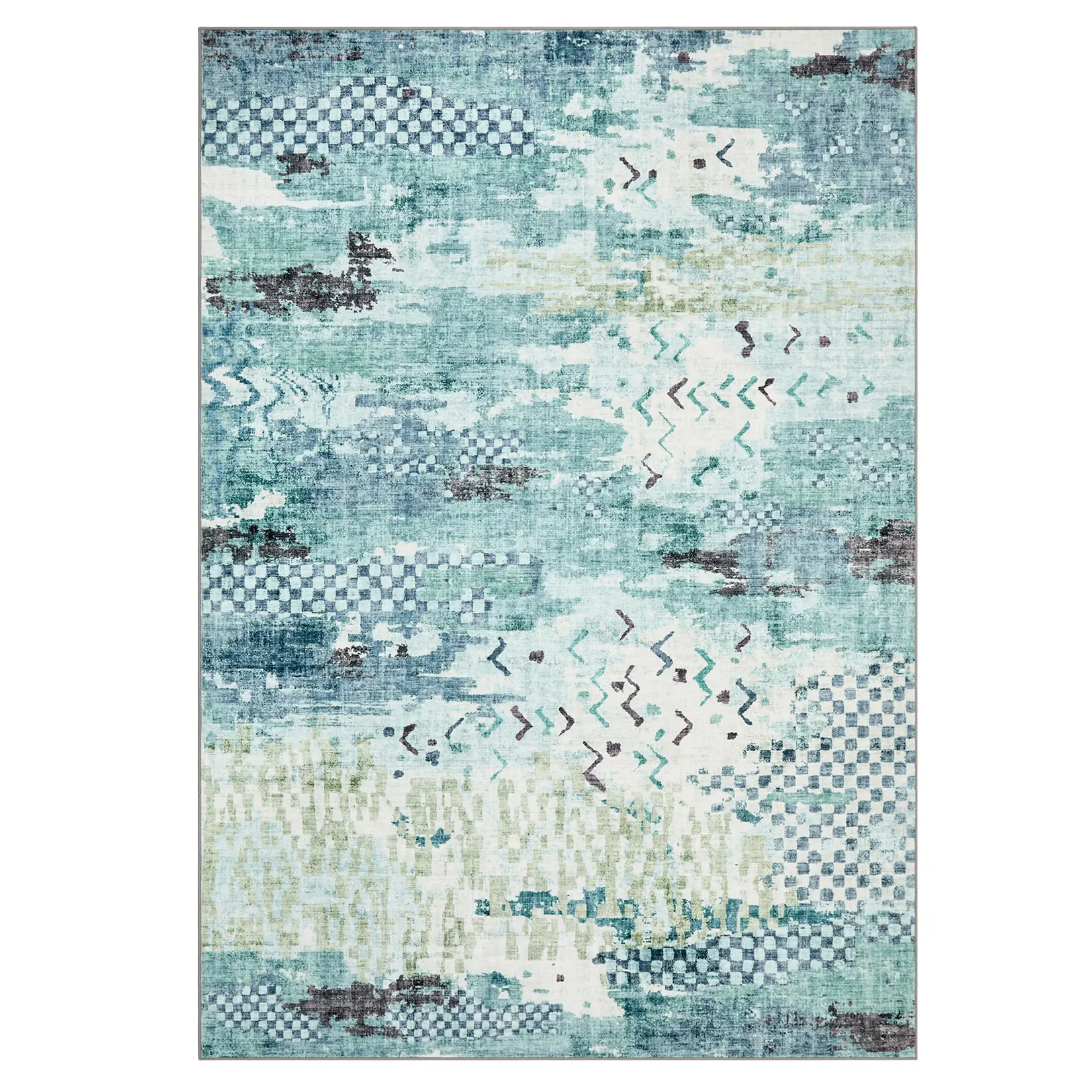 Modern Abstract Blue Single Runner Rug - Low Pile, Machine Washable, Non-Slip, Soft, Foldable, Fade-Resistant, Non-Shedding Carpet for Hallways/Kitchens, Living Room - Living Room Decor, Contemporary Home Decor
