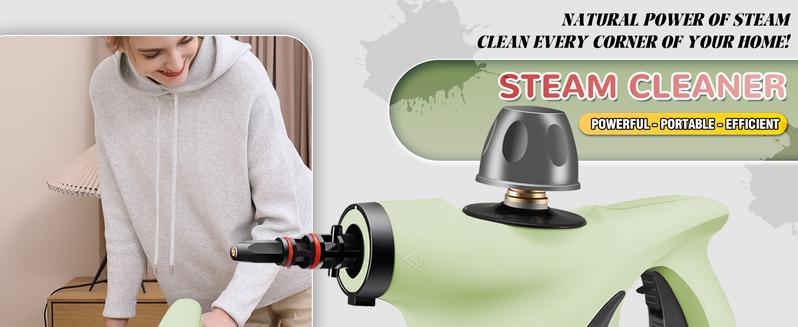 Spurgehom Pressurized Handheld Steam Cleaner, Multi-surface Natural Steam Cleaner with 11pcs Accessories Multi-purpose Steamer for Cleaning Floor, Car, Kitchen, Home Use (Green)