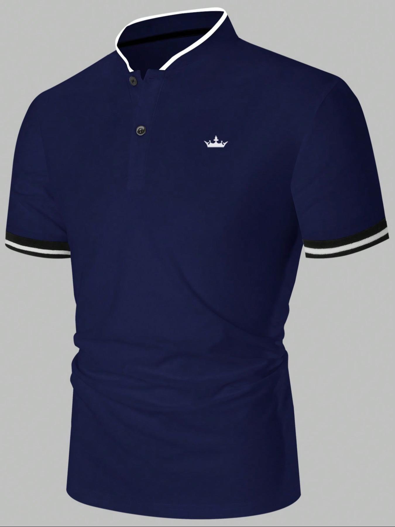 Men's Patchwork Geometric Print Polo Shirt, Golf Shirt, Fitted Casual Collared, Regular Fit Casual Short Sleeve Top for Summer, Men's Clothes for Daily Wear