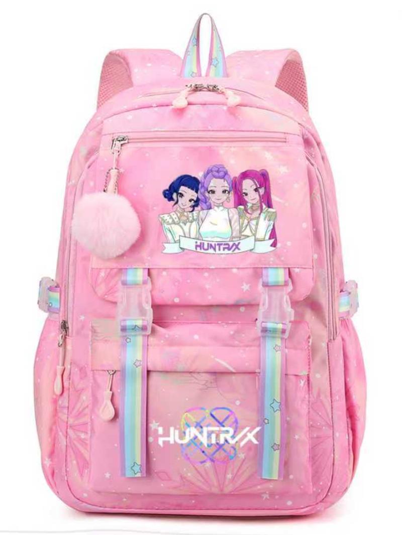 Cute Kpop Hunter Girl Group Cartoon Backpack, Trendy Backpack, Adorable Jk Plaid Sweet Student Bag, Anime Style with Fur Ball, All Seasons, Cute Versatile Backpack Cute Kpop Hunter Girl Group Cartoon Backpack, Trendy Backpack, Adorable Jk Plaid Sweet Student Bag, Anime Style with Fur Ball, All Seasons, Cute Versatile Backpack