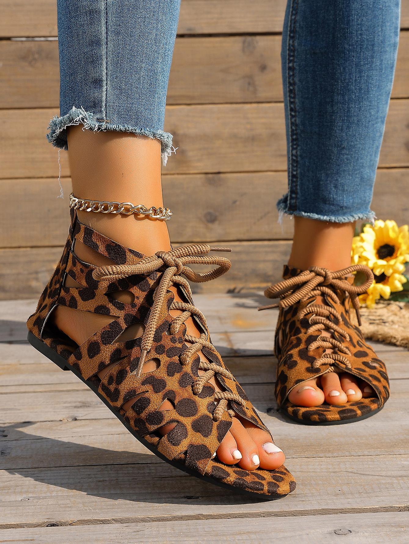 Cutout Lace-Up Gladiator Sandals for Women, Summer Open Toe Flat Sandals, Vintage Boho Versatile Beach Shoes