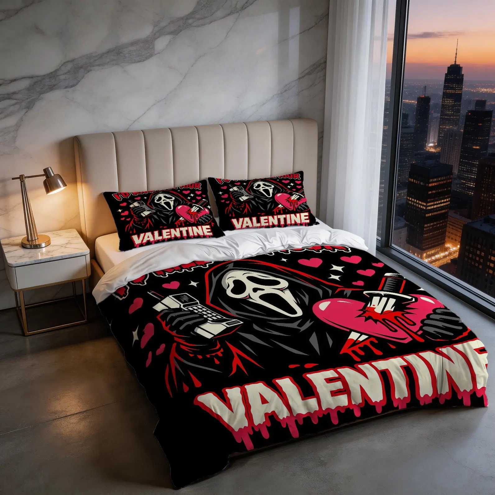 Ghost Face Pattern Duvet Cover Set, Halloween Bedding Set, Including 1 Duvet Cover And 1 Or 2 Pillowcases, Excluding The Core And Pillow, Suitable For Teenagers And Adults, Bedroom, Dormitory, Apartment Scenes