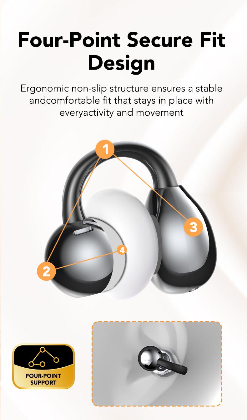 MINISO MS201 Clip-On Ear Headphones, Translation Earbuds, Translation in 134 Languages With APP, with Audio-Visual Touch Screen, Bluetooth 6.0 Earbuds, Wireless Headphones for Music & Phone Calls, Sport Waterproof & Sweatproof, with HD Mic
