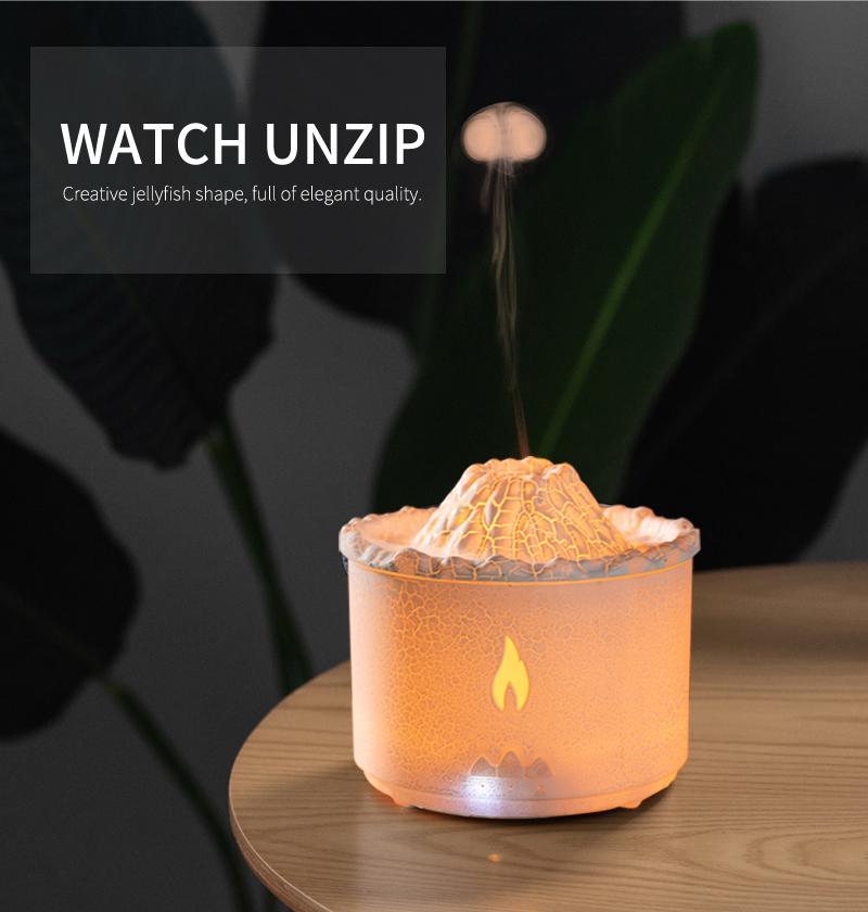 Remote Control Aromatherapy Diffuser Volcano Aromatherapy Machine Desktop Essential Oil Diffuser with Flame Home Night Light Ornament Wireless Remote Control Humidifier Aroma Jellyfish Design