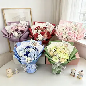 Red White Artificial Flower Bouquet with "Best Wishes" Card, Elegant Silk Rose Bouquet for Wedding, Anniversary, Valentine's Day & Graduation, Perfect Gift for He