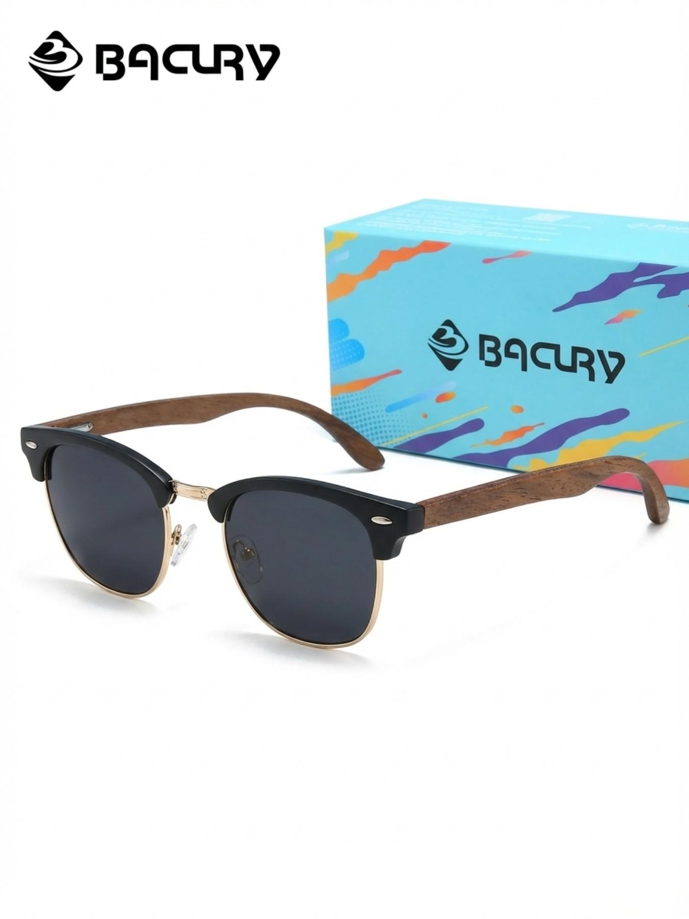 BACURY Retro Sunglasses, Polarizing Film, Men'S And Women'S Oval Half Frame, Fashionable Accessories, Daily Uv Protection, Glare Reduction, Wind And Dust Prevention, Glare Reduction