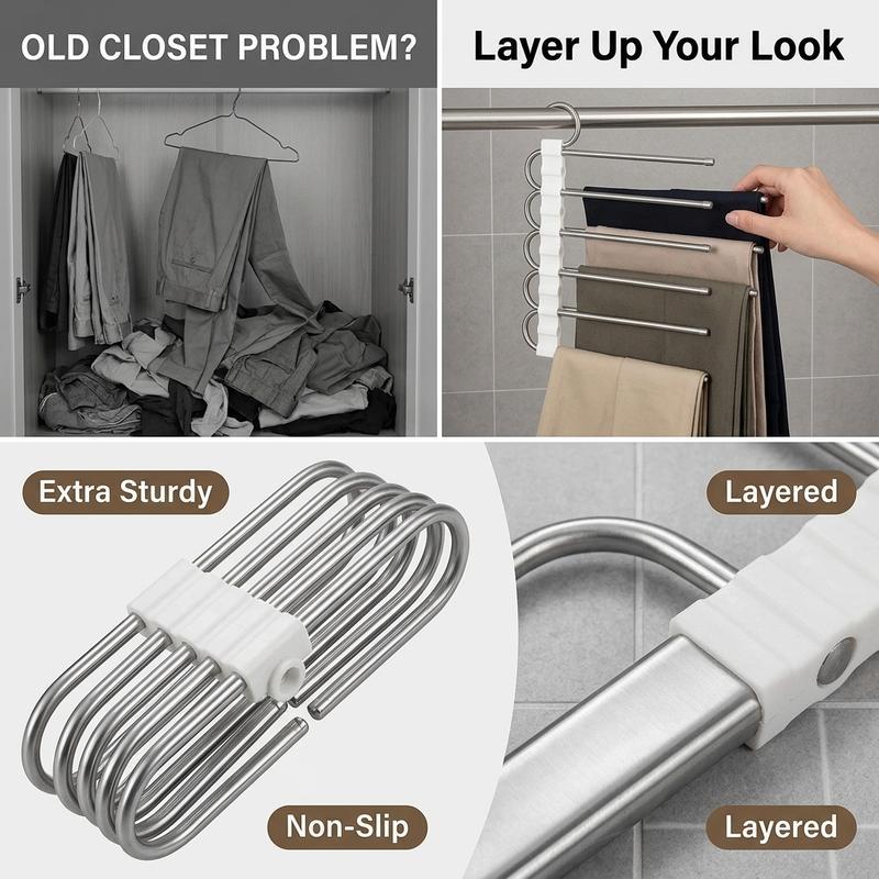 Five layer pants rack multifunctional clothes hanger magic storage rack anti slip stainless steel pants rack saves space wardrobe organizing rack