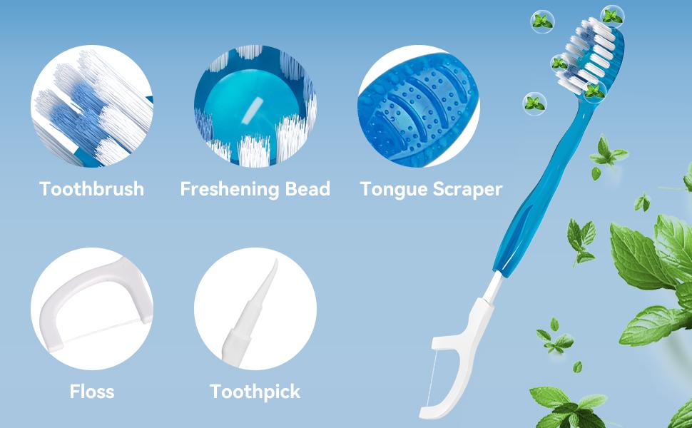 26 PCS 5-in-1 Mini Brushes Disposable Toothbrushes with Toothpaste and Pick, Individually Wrapped, Portable On The Go Toothbrush for Work Travel - 4 Flavors