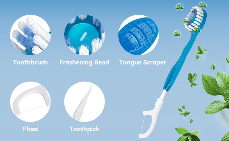 26 PCS 5-in-1 Mini Brushes Disposable Toothbrushes with Toothpaste and Pick, Individually Wrapped, Portable On The Go Toothbrush for Work Travel - 4 Flavors