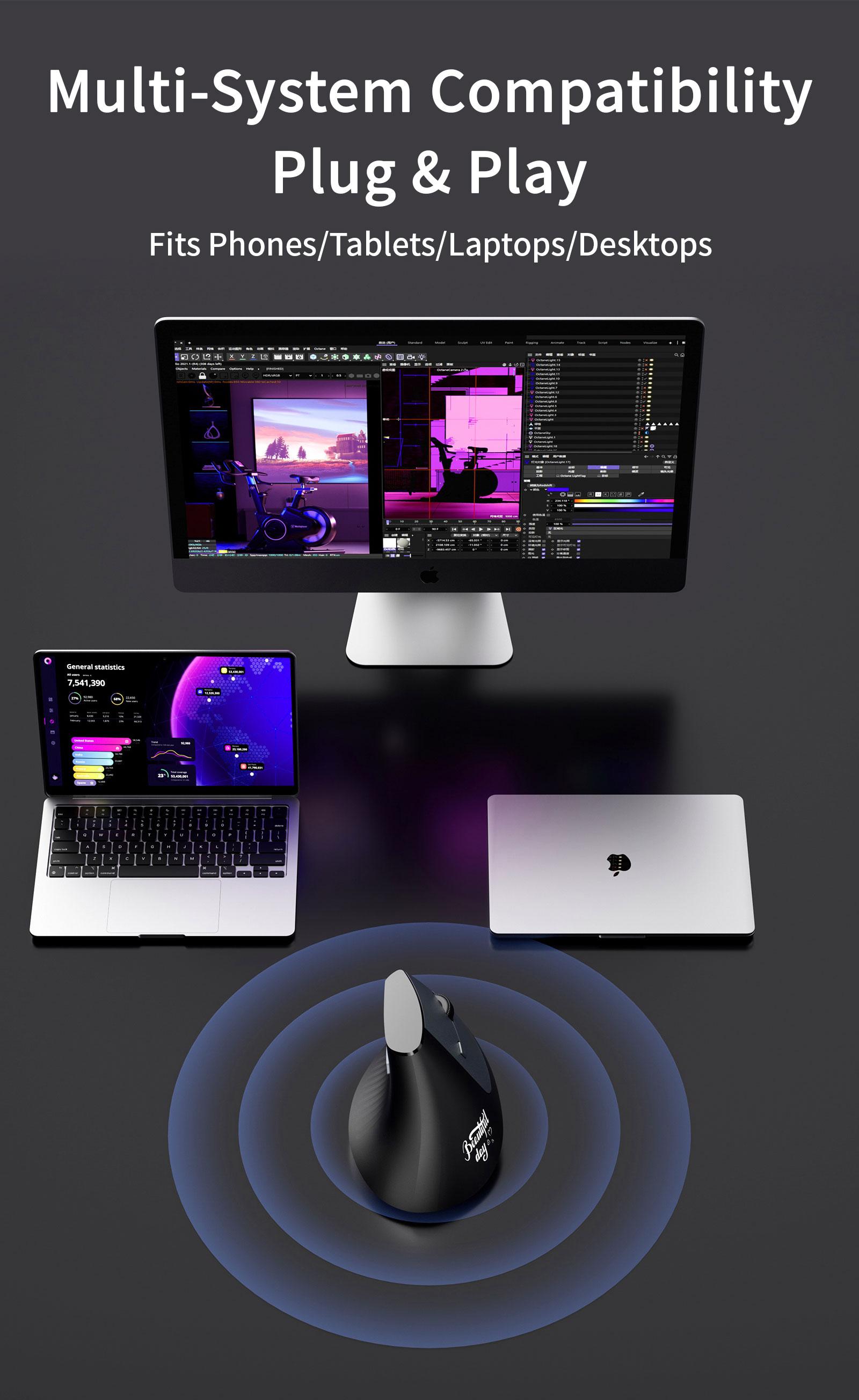 Mofii M11 Dual-Mode Rechargeable Vertical Mouse, Ergonomic Wireless Office Mouse, Classic, Wrist Support, Universal for Tablets Laptops Desktops