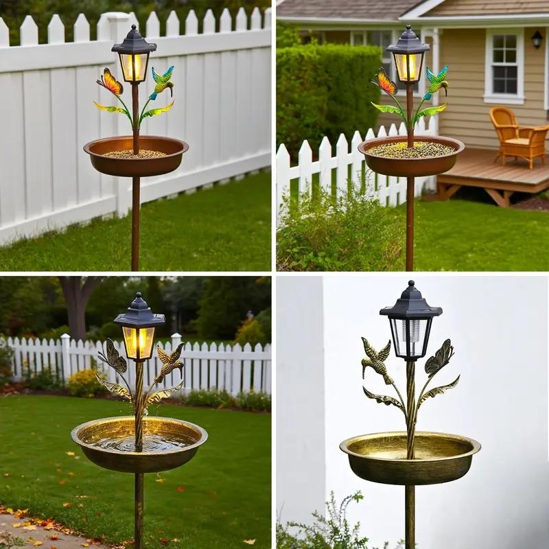 Solar Iron Art Outdoor Garden Bird Bath Atmosphere Light, Decorative Feeder Bowl, Easy Assembly, Perfect Housewarming Gift