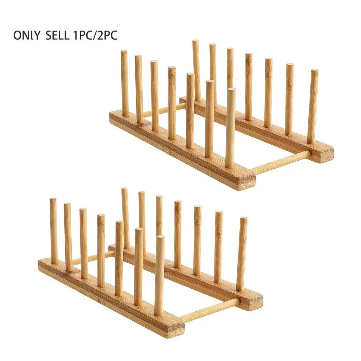 1/2pcs Bamboo Dish Plate Bowl Cup Book Pot Lid Cutting Board Drying Rack Stand Drainer Storage Holder Organizer Kitchen Cabinet
