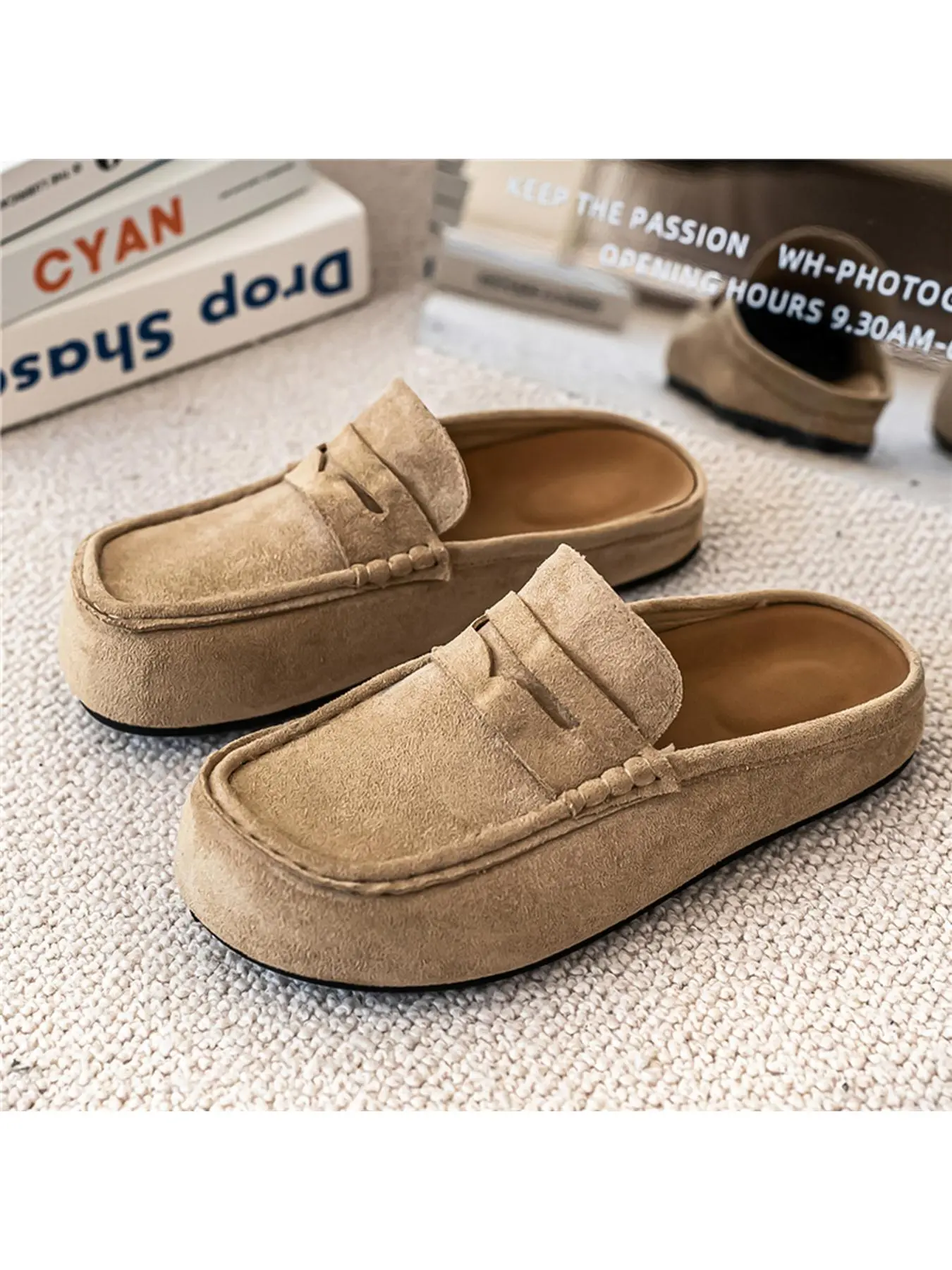 Unisex Suede Penny Mule Loafers, Slip On Backless Platform Mules, Casual Flat Walking Shoes for Men & Women Daily Outdoor Wear