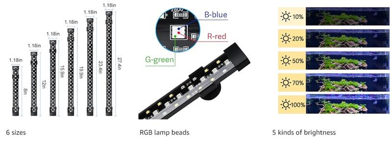 hygger 24/7 Mode Submersible Aquarium LED Light, Full Spectrum Hidden Fish Tank Light with 3 Rows Beads 7 Colors Auto On Off Sunrise-Daylight-Moonlight, Adjustable Timer Brightness