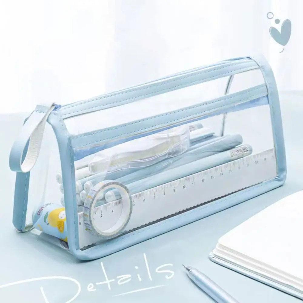 Large Capacity Pencil Case, PVC Transparent Zipper Storage Bag, Portable School Supplies and Cosmetic Bag, Suitable for Office Travel
