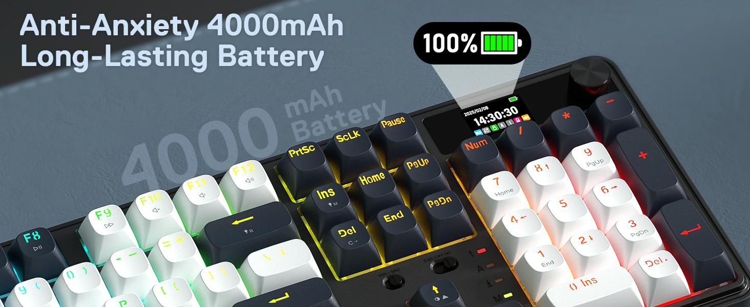 Redragon K761 Wireless Gasket Gaming Keyboard w/Hype Screen & Knob, 104 Keys Mechanical Keyboard, Easy-Control 1.14’’ TFT Info Display, 5-Layer Noise Dampening, Custom Linear Switch, Abyssal Blue