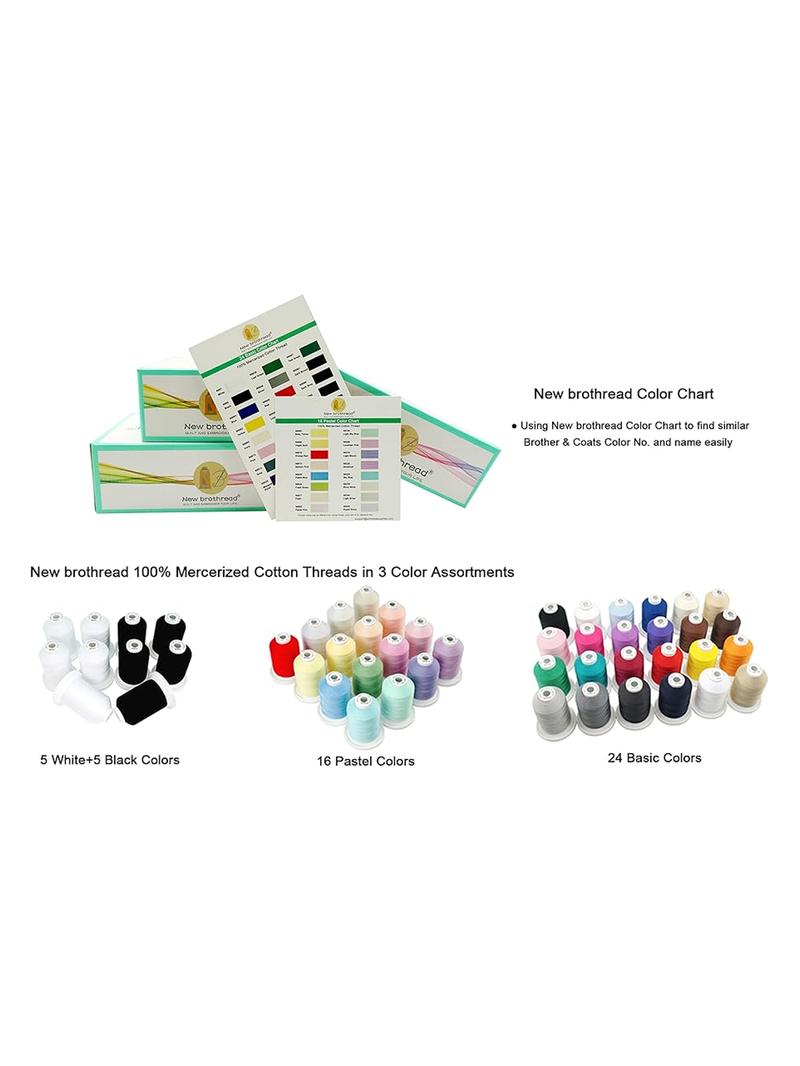 100% Mercerized Cotton Threads - Multi-Purpose  50S/3 600M(660Y) Each Spool for Quilting, Serger, Sewing and Embroidery - New brothread DIY Suitable for Needlework Projects Easy to Beginners