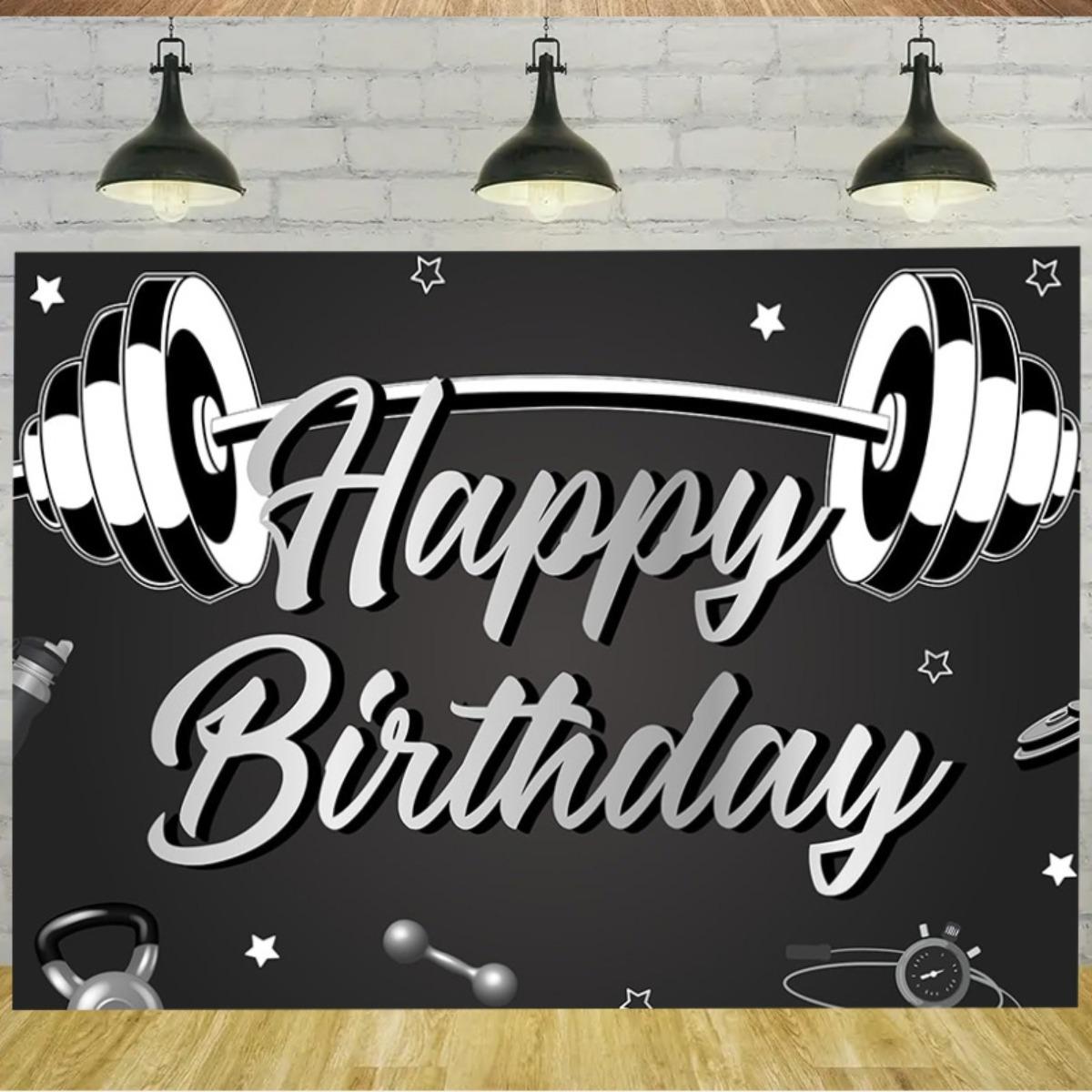Gym Fitness Happy Birthday Weightlifting 2D Flat Banner Backdrops For Photoshoot
