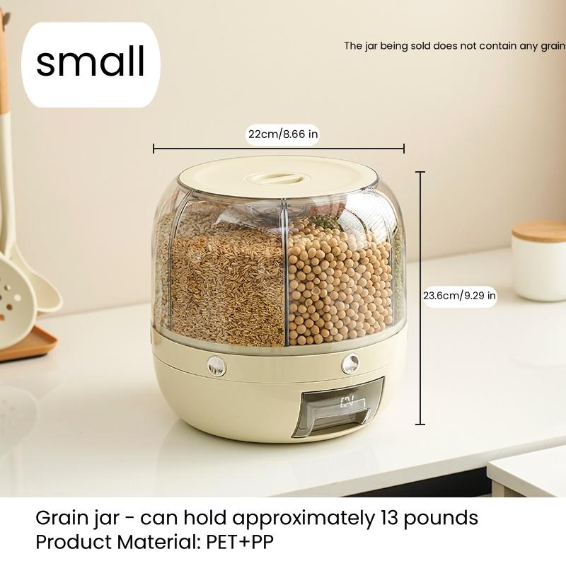 UFORU Rotating Grain Storage Bin 6 Grids Rice Container One-Click Output Large Capacity Food Dispenser For Rice Grains or Pet Food Sealed Moisture Proof Organizer
