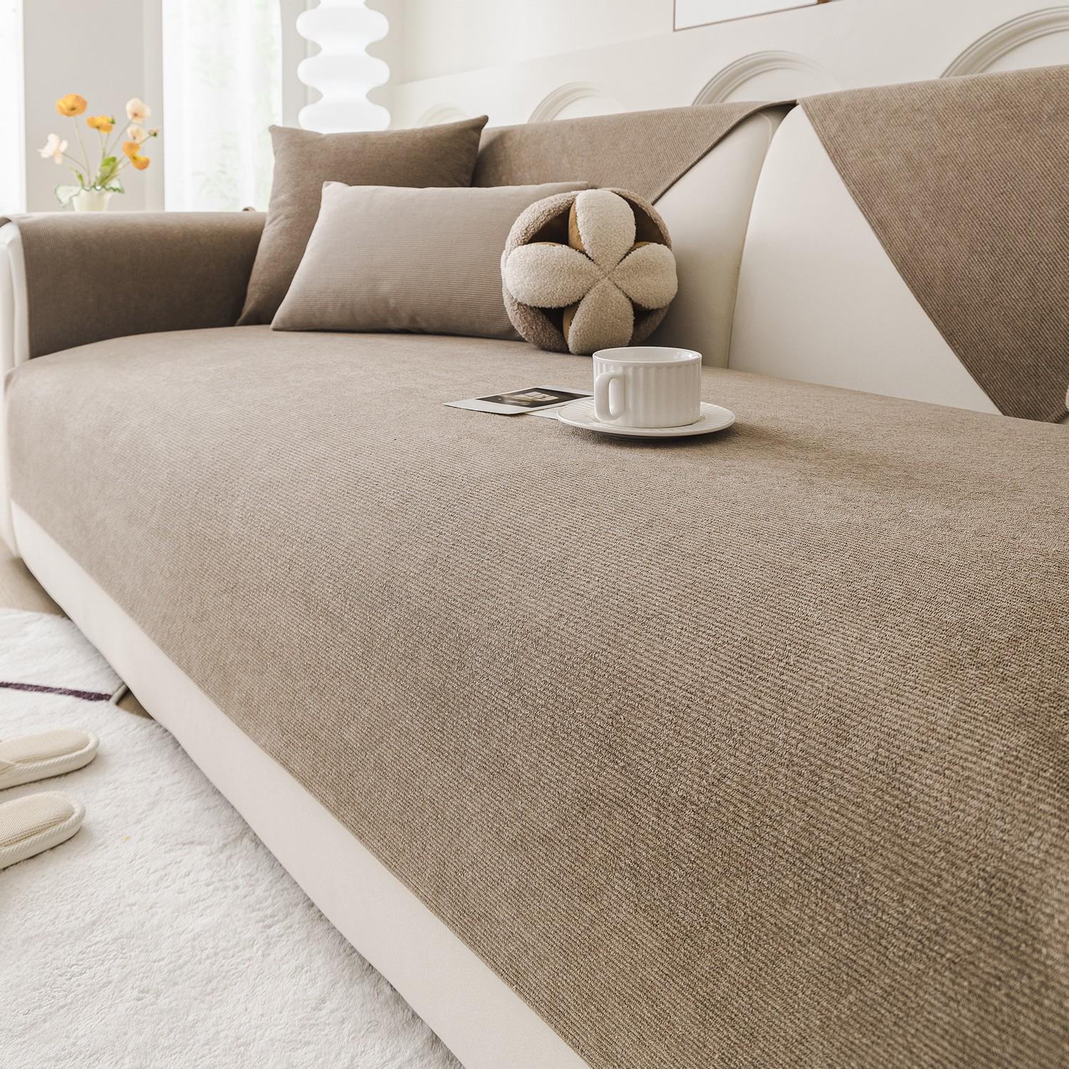 chenille waterproof sofa cushion, Sofa Protector, Soft Sofa Protector, Elastic Sofa Slipcover, suitable for all seasons, with a French cream style, anti-slip and cat scratch resistant, machine washable, for home decoration