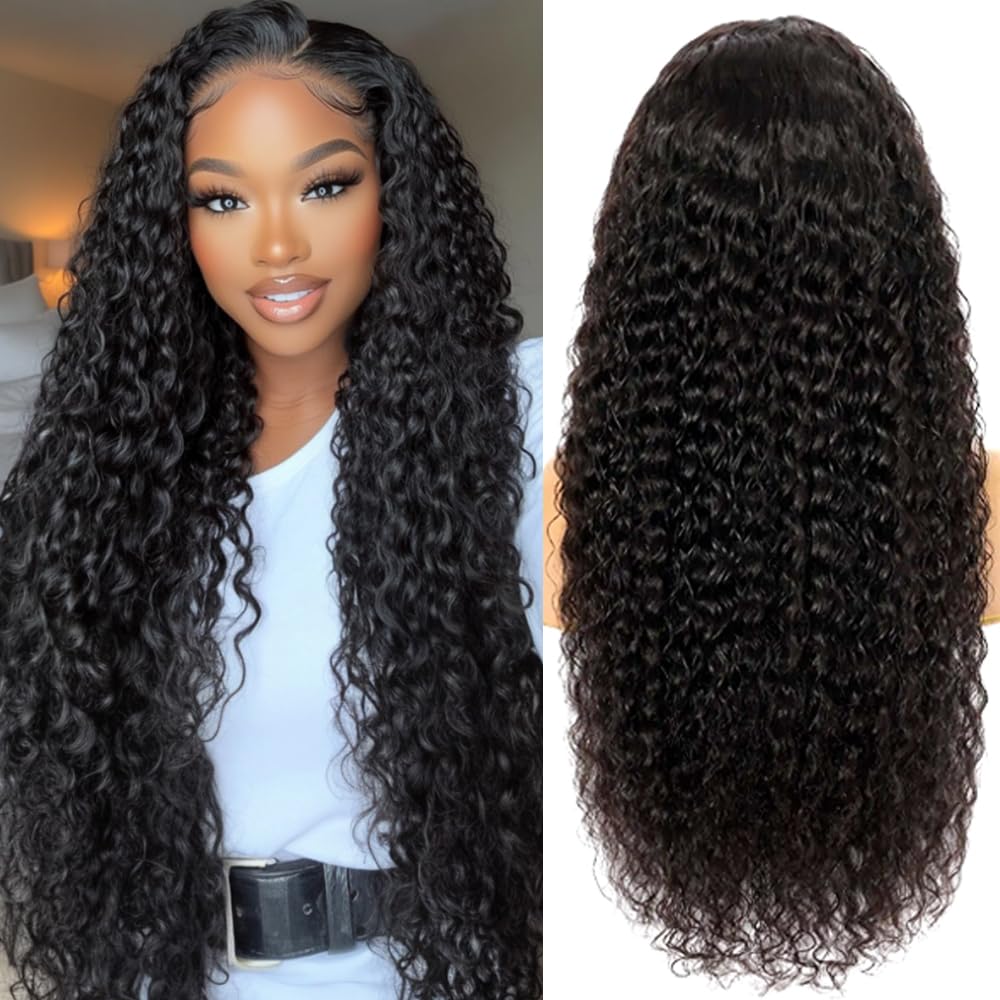 Bling Hair 12-36 Inch Kinky Curly Lace Front Wigs Human Hair 180 Density 13x6 HD Transparent Water Wave Lace Front Wigs Human Hair Pre Plucked for Women