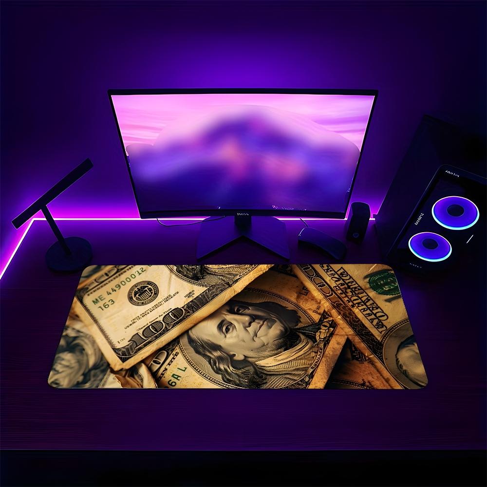 Vintage Cash Banknote Large Extended Gaming Mouse Pad, Non-Slip Rubber Base Stitched Lock Edge Desk Mat, Money Themed Artistic Design Desk Pad, Durable Computer Accessory for Home Office & Gaming Setup, Perfect Gift for Finance Fans & Gamers