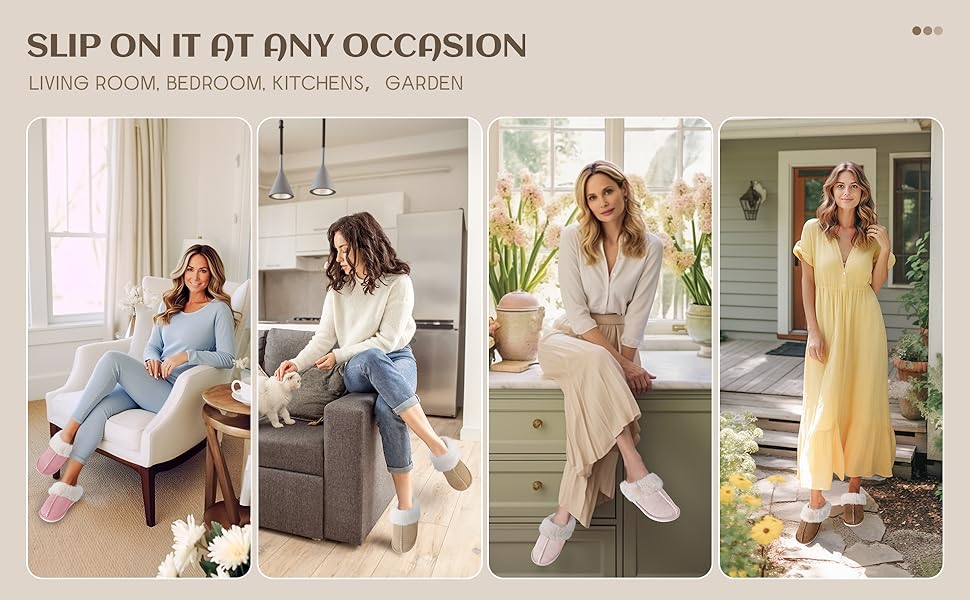 Unisex Cozy Home Slippers, Warm Rabbit Fleece Lining, Vintage Style, Indoor Slip-On, All-Season, EVA Sole, Fabric Upper & Liner, No Print, Perfect for Christmas & New Year Gifts