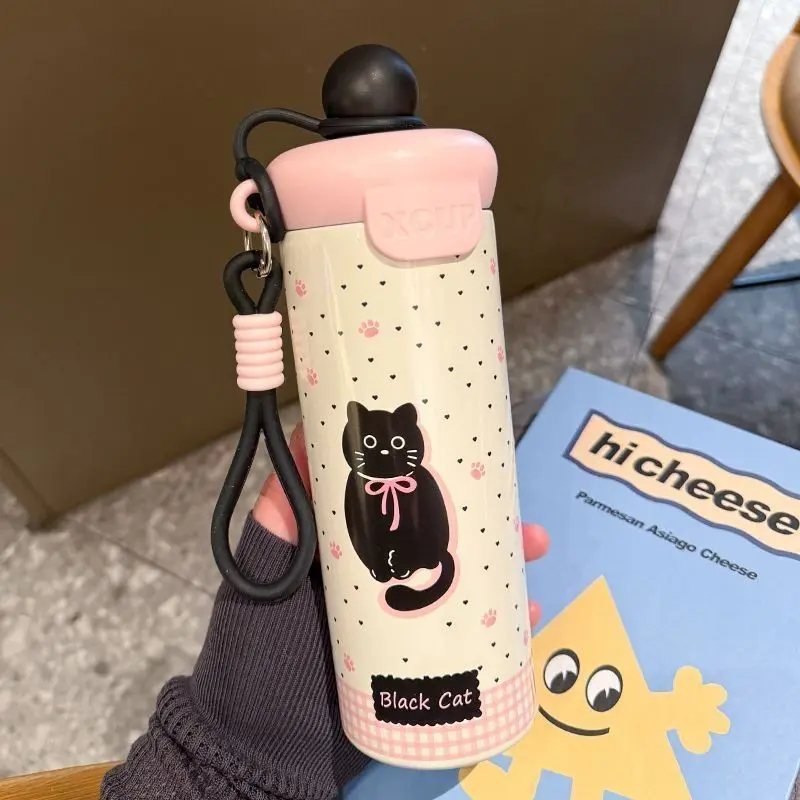 Cute Cartoon Animal Float Ball Cup, 316 Stainless Steel Water Bottle, Insulated Water Bottles, Floating Insulated Cup, Student Strap Portable Straw Large Capacity Drinkware, Insulated Flask, Tumbler