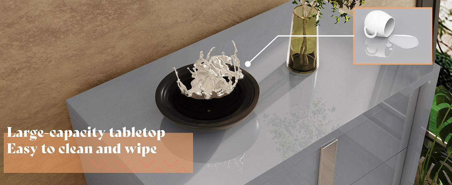 VanAcc Minimal High Gloss 5/6 Drawers Dressers with Silver Grooved Handles, Aesthetic Design, Modern Storage Chest of Drawers with Wide Tabletop, Storage Cabinet for Bedroom, Dressing Room, Living Room