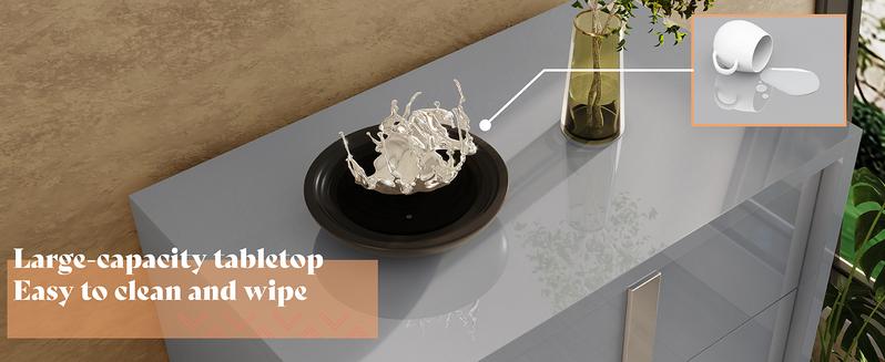 VanAcc Minimal High Gloss 5/6 Drawers Dressers with Silver Grooved Handles, Aesthetic Design, Modern Storage Chest of Drawers with Wide Tabletop, Storage Cabinet for Bedroom, Dressing Room, Living Room